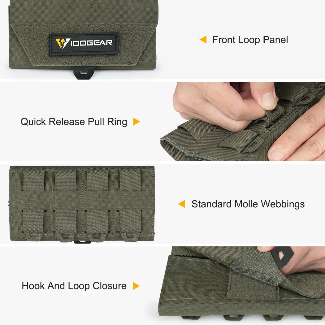IDOGEAR green cellphone pouch with front loop panel quick release pull ring and standard molle webbings