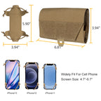 IDOGEAR cellphone pouch in tan color with dimensions and phone compatibility for iPhone 11 12 and 13