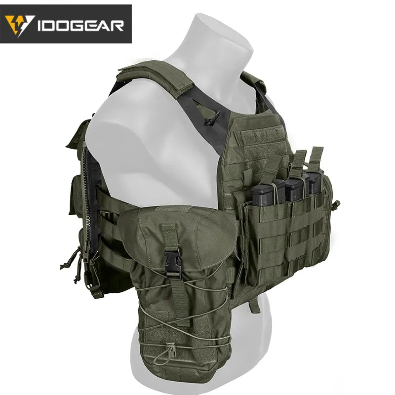 Gilet tactique chesplate jpc2 vert militaire IDOGEAR avec porte-chargeurs et pochettes