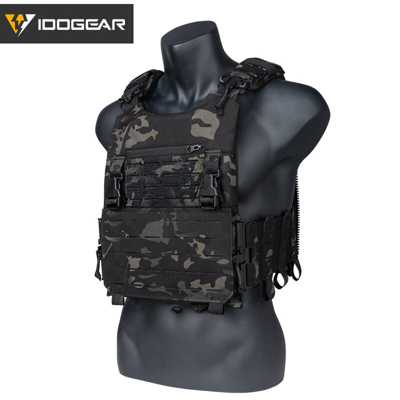 Gilet tactique IDOGEAR CHESPLATE LSR camouflage noir avec sangles réglables pour protection