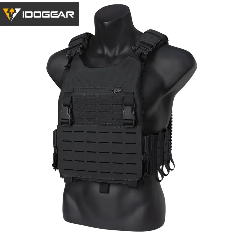 Gilet tactique noir IDOGEAR CHESPLATE LSR avec sangles réglables et panneaux modulaires