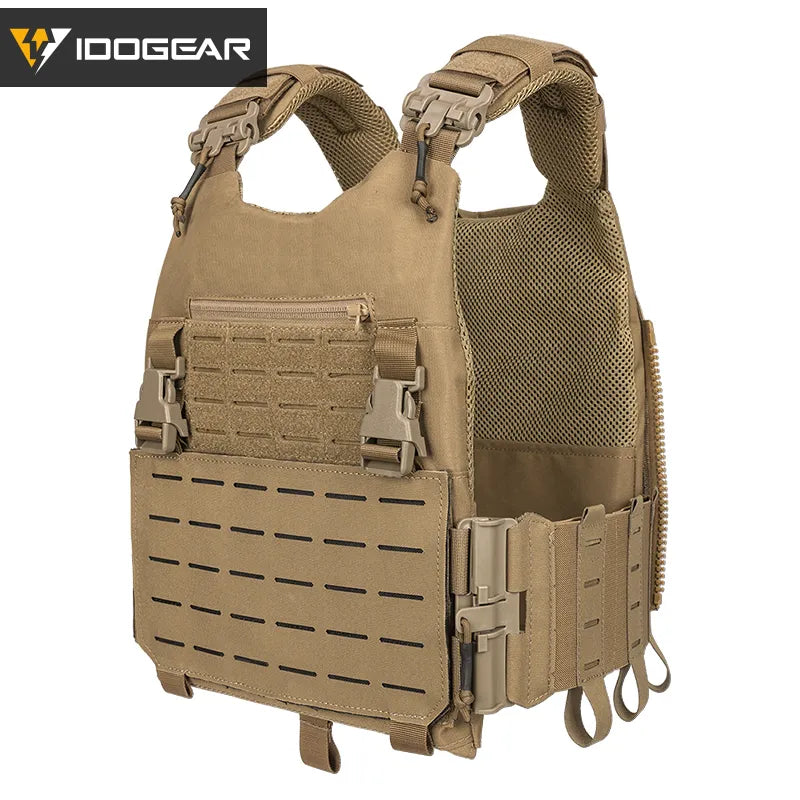 Gilet tactique CHESPLATE LSR beige en tissu résistant par IDOGEAR avec sangles ajustables