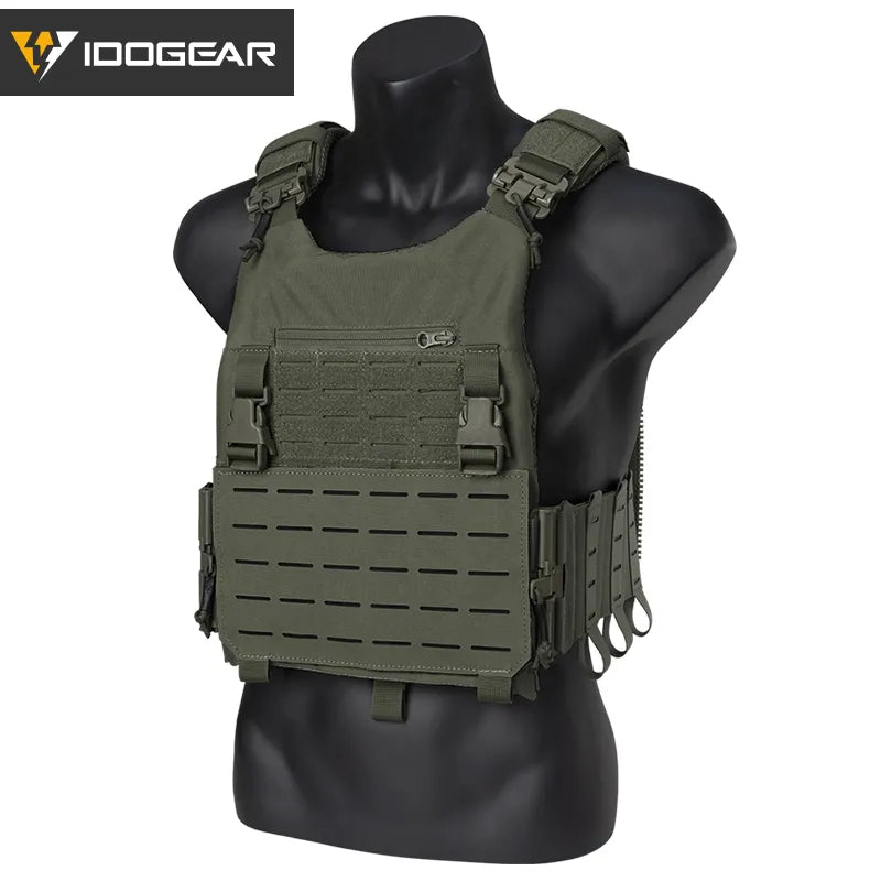 Gilet tactique IDOGEAR CHESPLATE LSR vert militaire avec système MOLLE ajustable