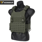 Gilet tactique IDOGEAR CHESPLATE LSR vert militaire avec système MOLLE ajustable