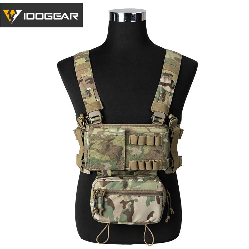 Chest rig MK3 camouflage militaire de la marque IDOGEAR avec poche avant et sangles ajustables