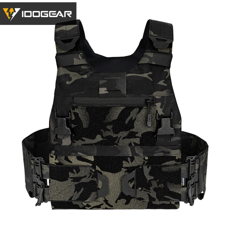 Gilet tactique camouflage noir IDOGEAR CHESTPLATE FCSK avec poches multiples et sangles ajustables