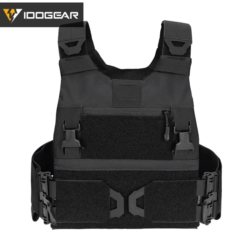 Gilet tactique noir IDOGEAR modèle CHESTPLATE FCSK avec sangles ajustables et poches frontales