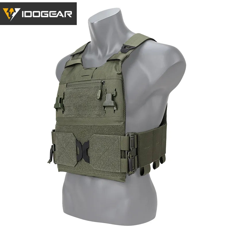 Gilet tactique CHESTPLATE FCSK vert olive par IDOGEAR avec poches ajustables et sangles latérales