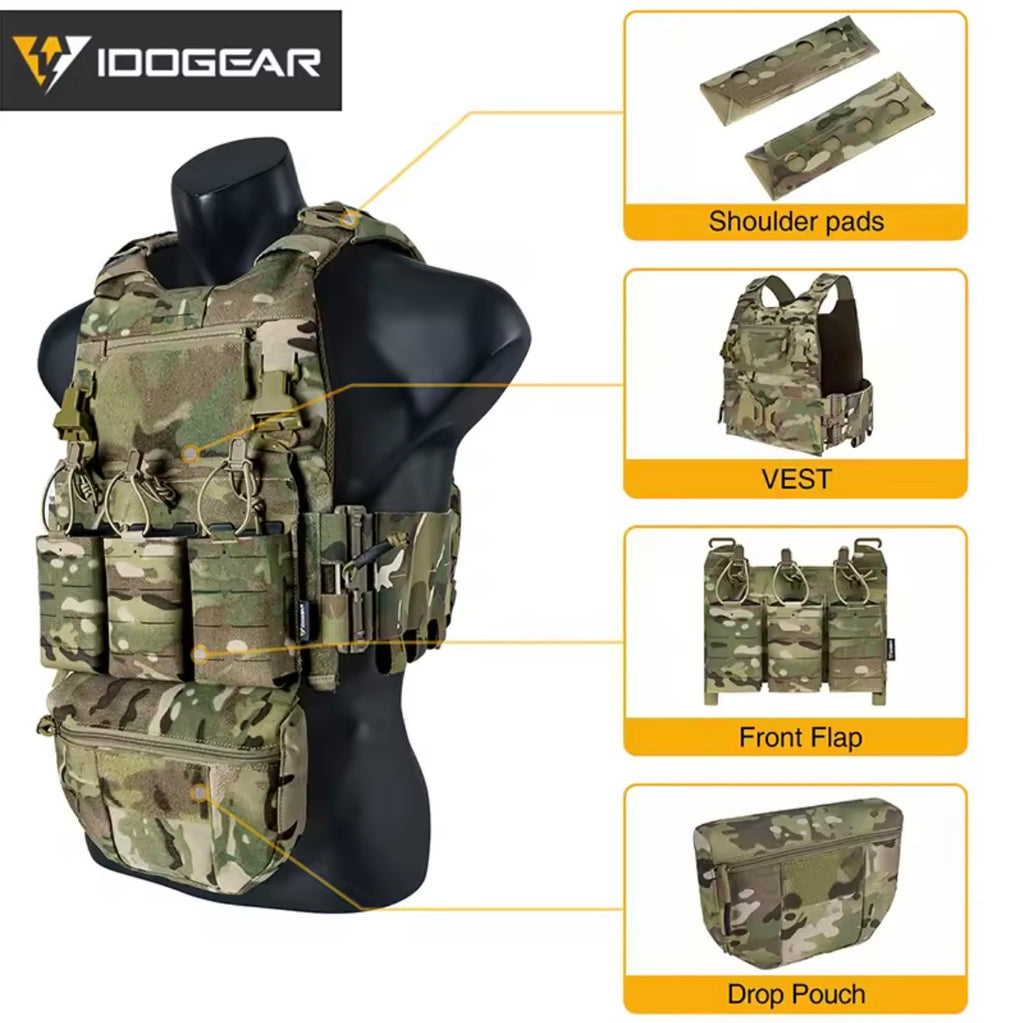 Chestplate fcsk IDOGEAR camouflage avec gilet, épaulières, rabat avant et pochette amovible