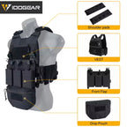 Gilet tactique IDOGEAR chestplate fcsk noir avec protections épaules poches avant et pochette amovible