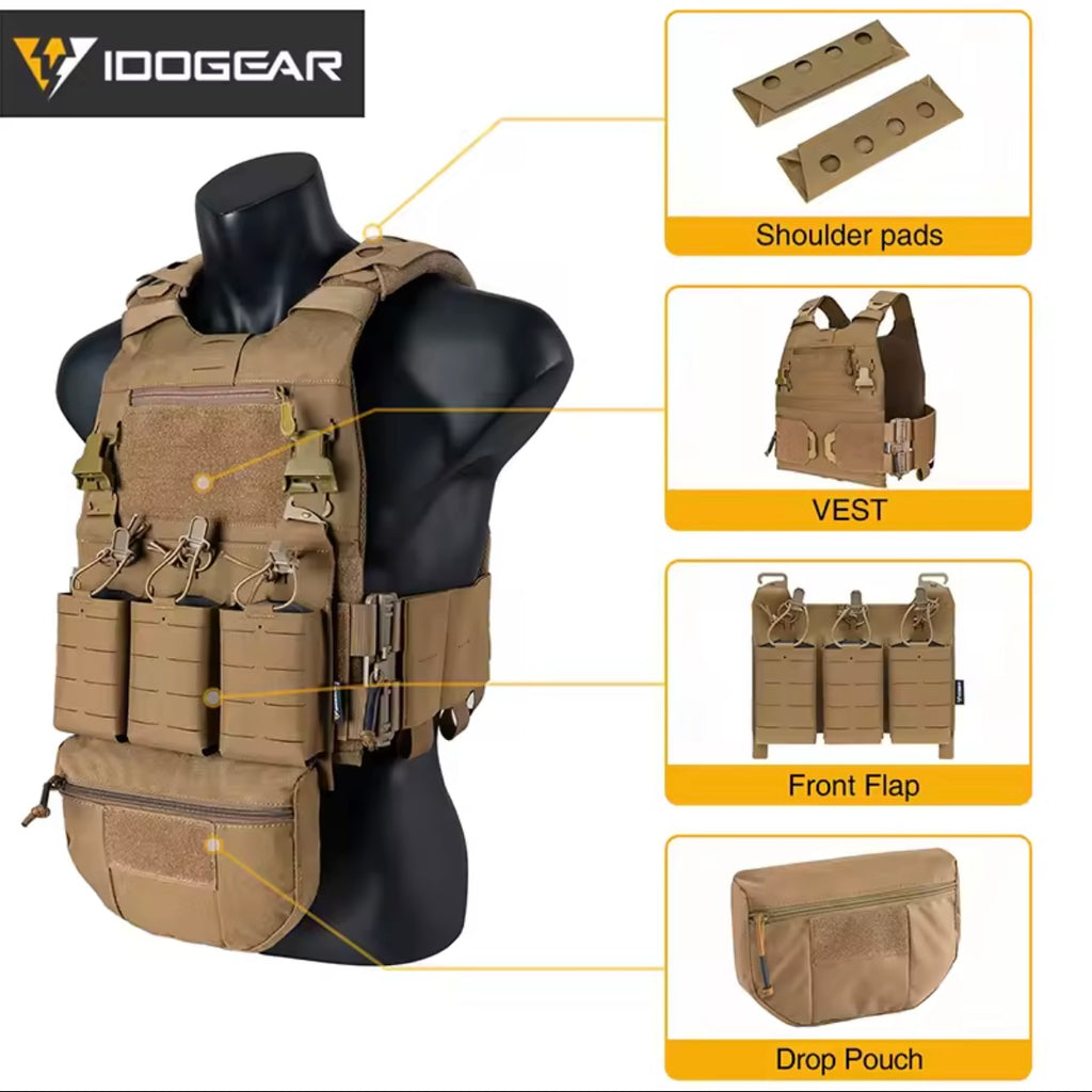 Chestplate fcsk IDOGEAR beige avec coussinets d'épaule gilet rabat avant et pochette amovible
