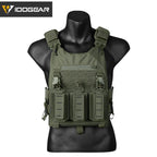 Gilet tactique vert olive CHESTPLATE LSR de IDOGEAR avec poches modulables et bretelles ajustables