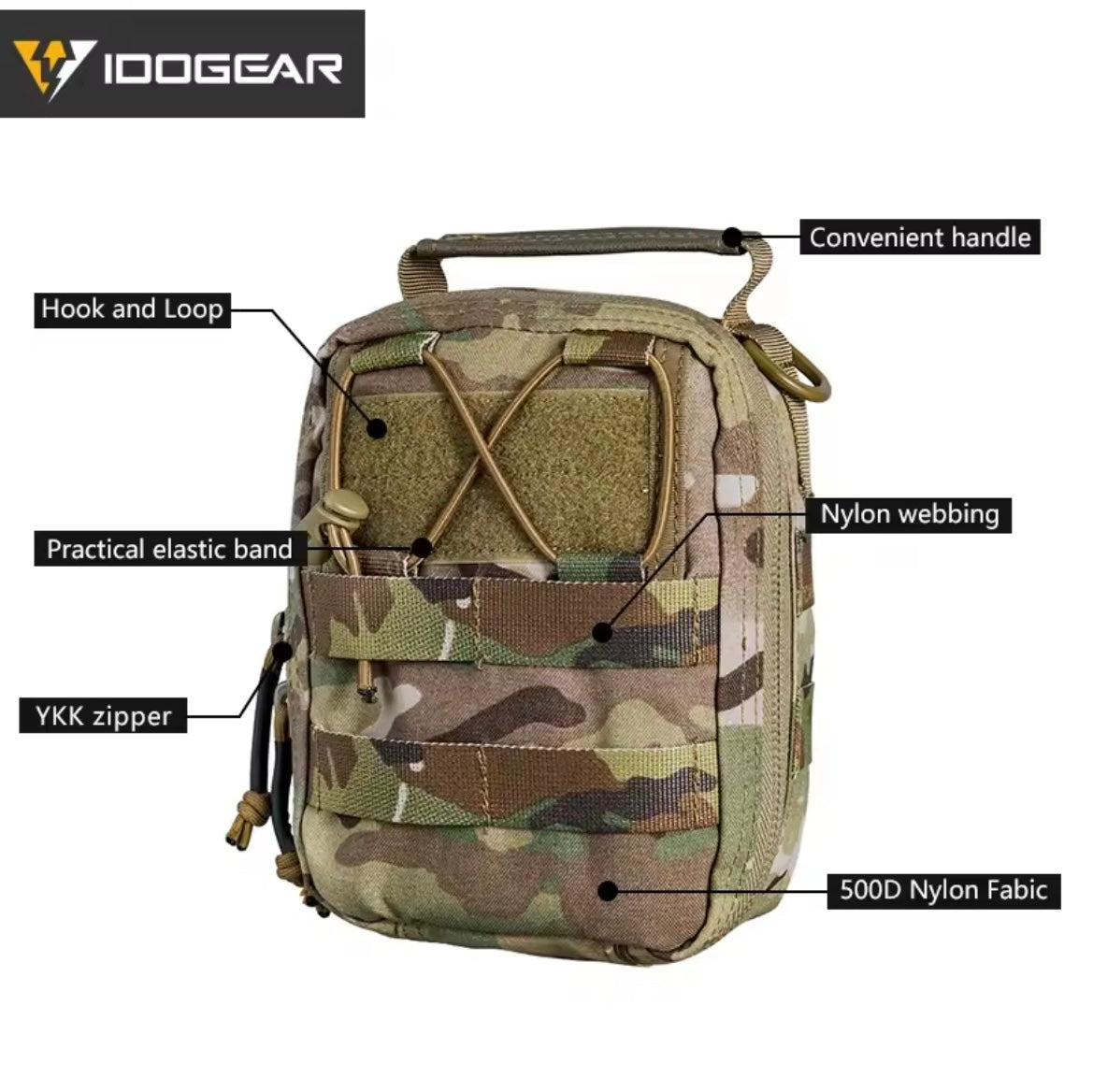 IDOGEAR IFAK MEDIC POUCH tactical accessory in camouflage with nylon fabric and practical elastic band