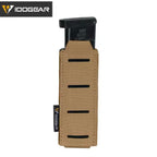 IDOGEAR tan mag pouch 9mm with MOLLE slots holding a black magazine for accessories