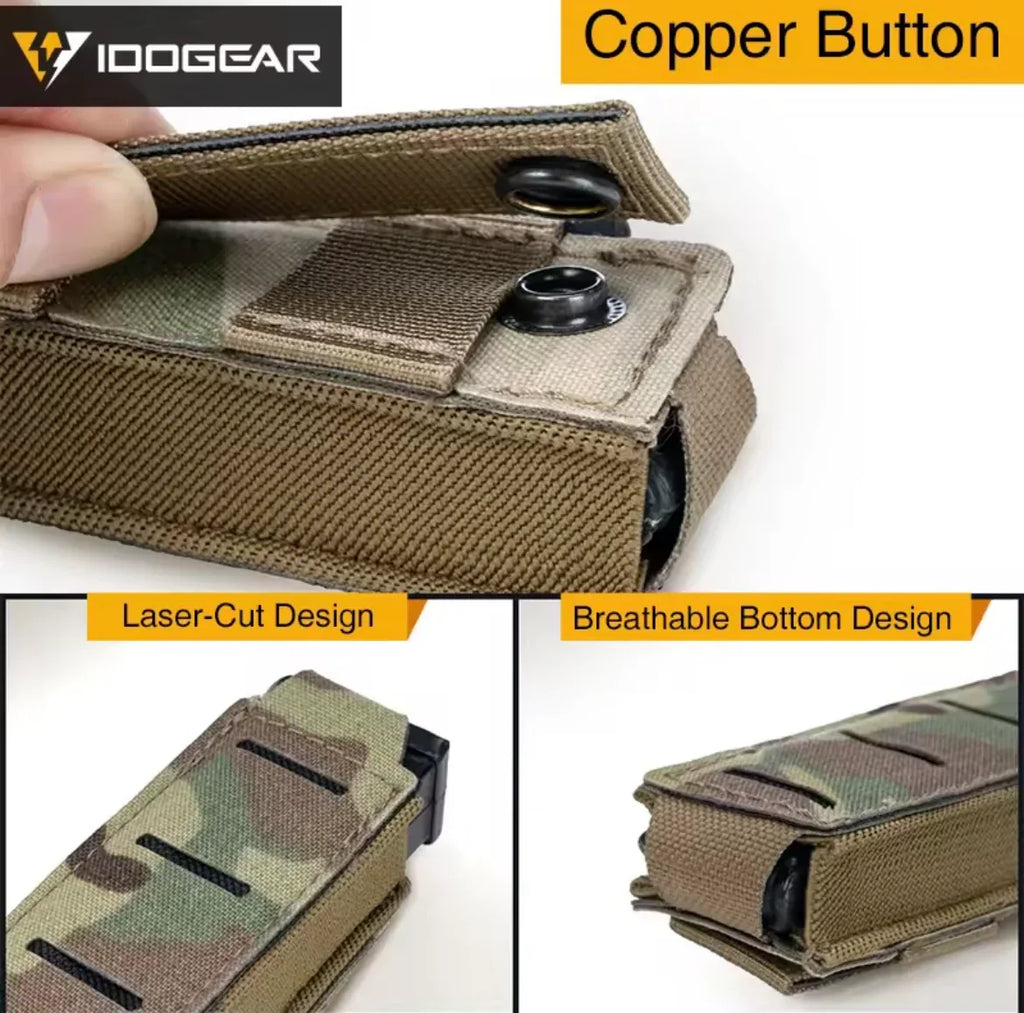 IDOGEAR MAG POUCH 9mm magazine with laser-cut design and breathable bottom for efficient storage