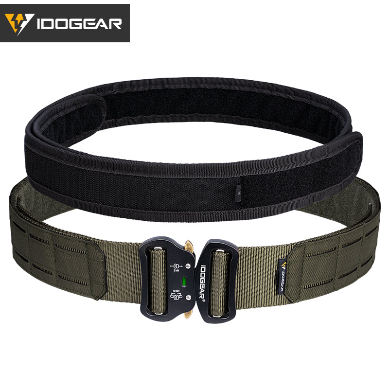 IDOGEAR military belt with durable buckle and adjustable strap in black and olive green
