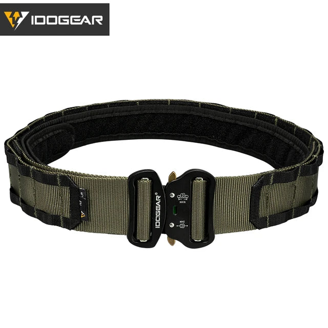 IDOGEAR military belt in green with black heavy-duty buckle and reinforced stitching