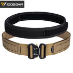 IDOGEAR military belt with durable black and tan design and secure buckle for tactical use