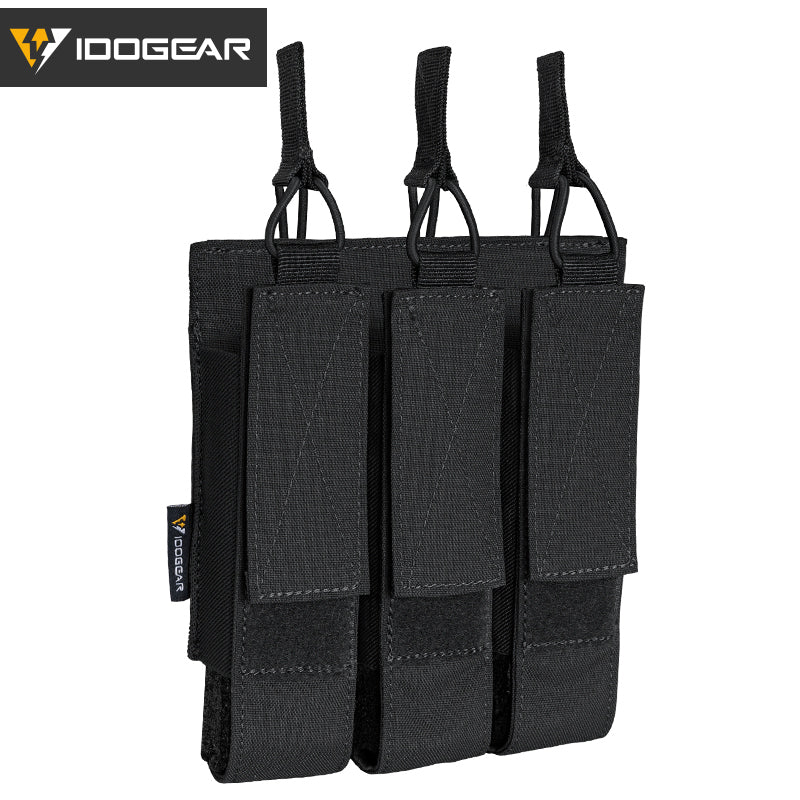 IDOGEAR black tactical mp5 mag pouch with three compartments and secure pull tabs