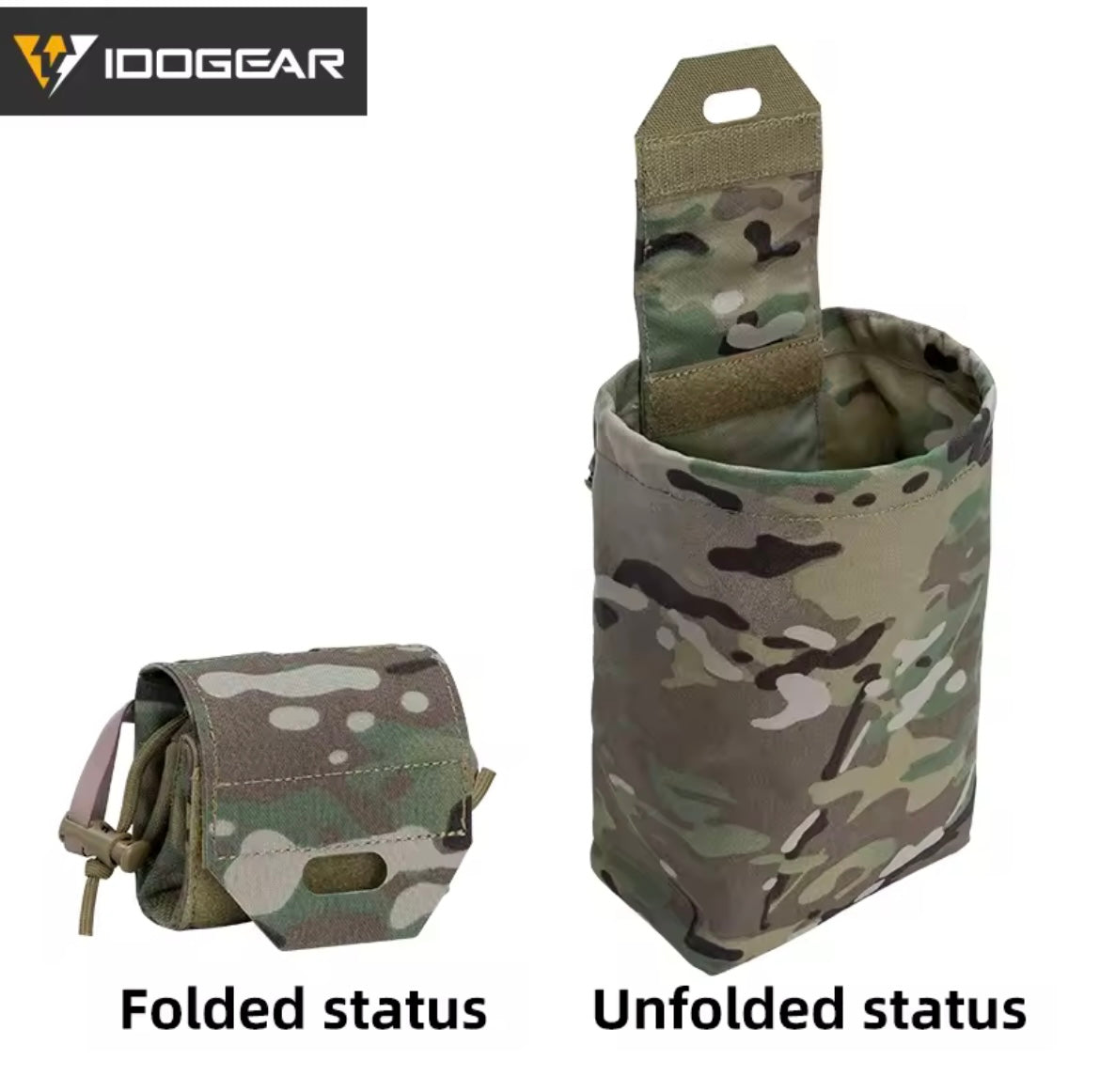 IDOGEAR camouflage multifonctions edc pouch shown in folded and unfolded status for versatile storage