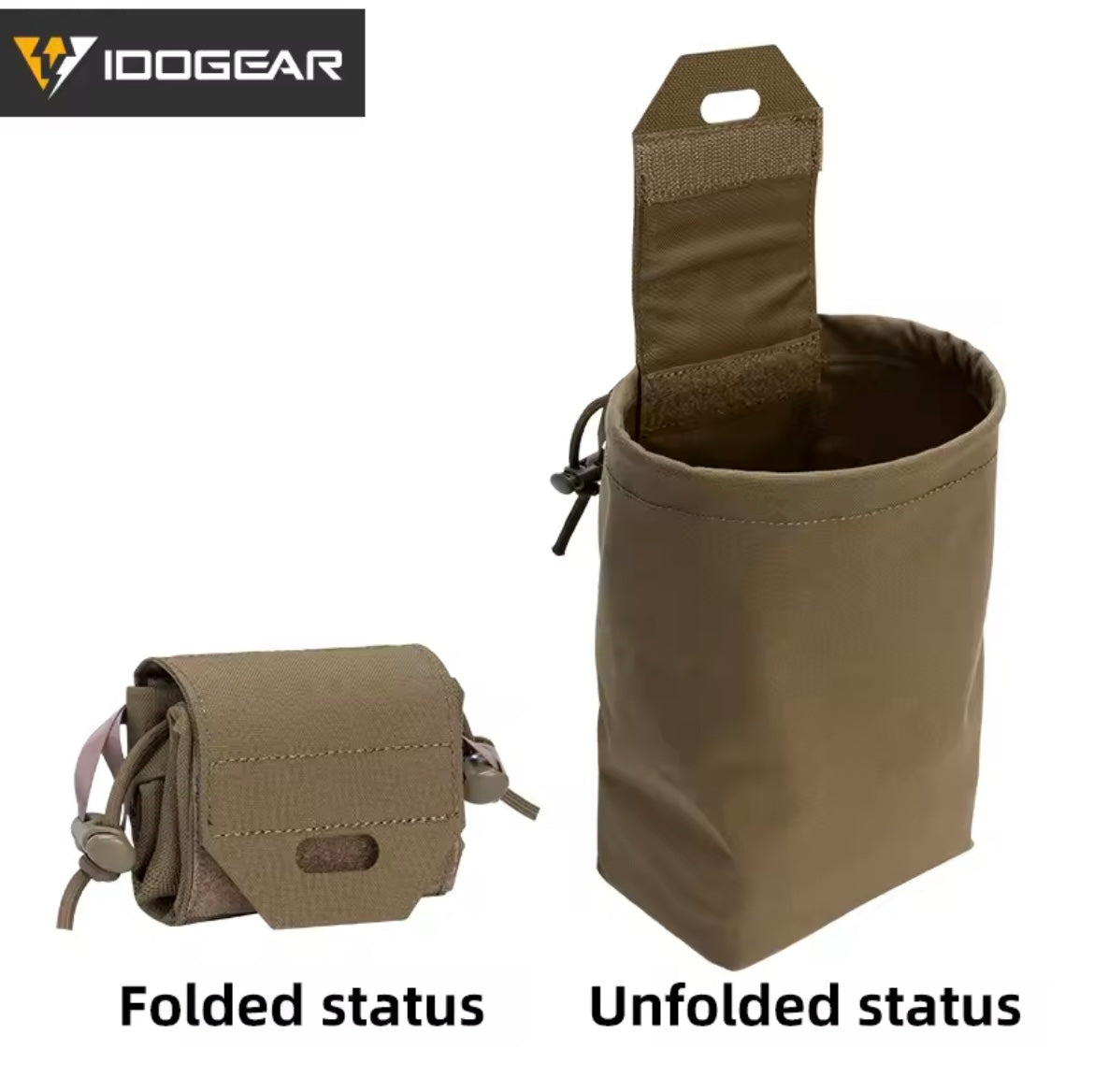 IDOGEAR multifonctions edc pouch shown in folded and unfolded status in tan color
