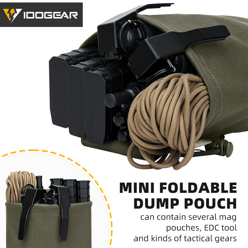 IDOGEAR multifonctions edc pouch mini foldable dump pouch in green holding tactical gear and paracord