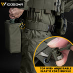 IDOGEAR multifonctions edc pouch in olive green attached to tactical belt with adjustable elastic cord buckle