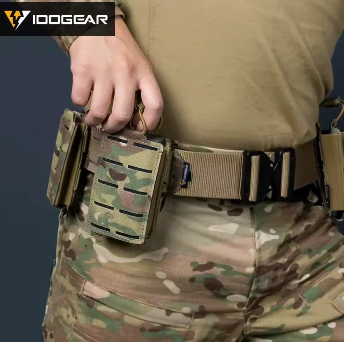 IDOGEAR POUCH M4 in Camo Design, Attached to Tactical Belt for Easy Access and Storage