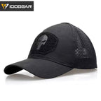 IDOGEAR Punisher cap in black with mesh panels for breathable comfort and stylish design