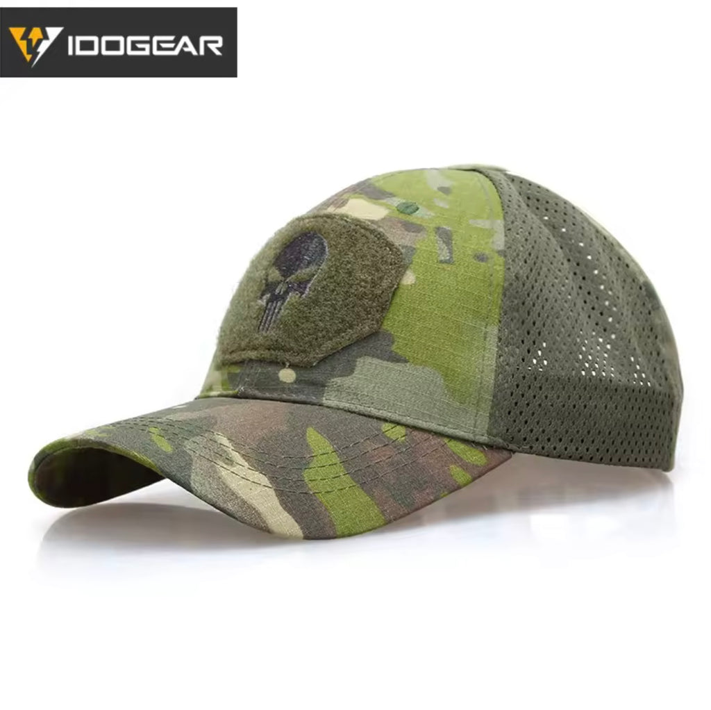 IDOGEAR Punisher cap in camouflage design with breathable mesh and embroidered logo