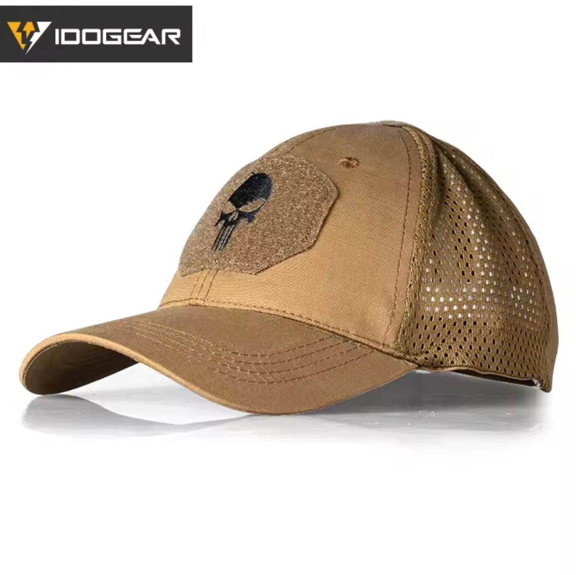 IDOGEAR Punisher cap in tan with mesh design for outdoor activities and casual wear