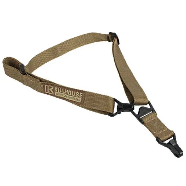 KILLHOUSE WEAPON SYSTEMS SLING in tan, durable design for secure firearm carry.