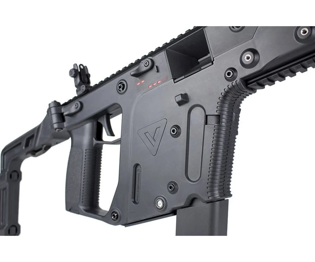 KRYTAC gbbr kriss vector black close up side view showing trigger magazine well selector and folding stock