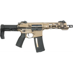 KWA airsoft rifle in tan with adjustable stock and tactical rail for accessories