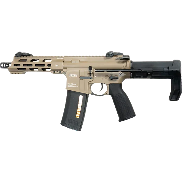 KWA AEG Airsoft Gun in Tan Color with Adjustable Stock and Tactical Rail System