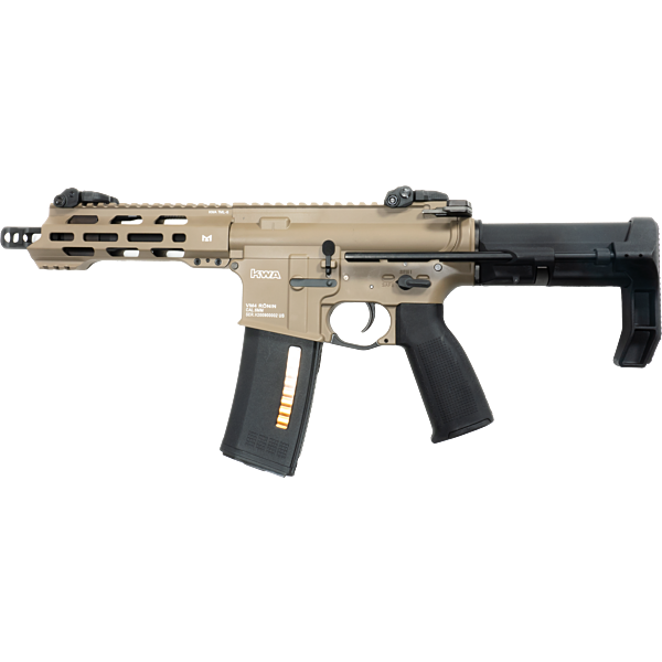 KWA AEG Airsoft Gun in Tan Color with Adjustable Stock and Tactical Rail System