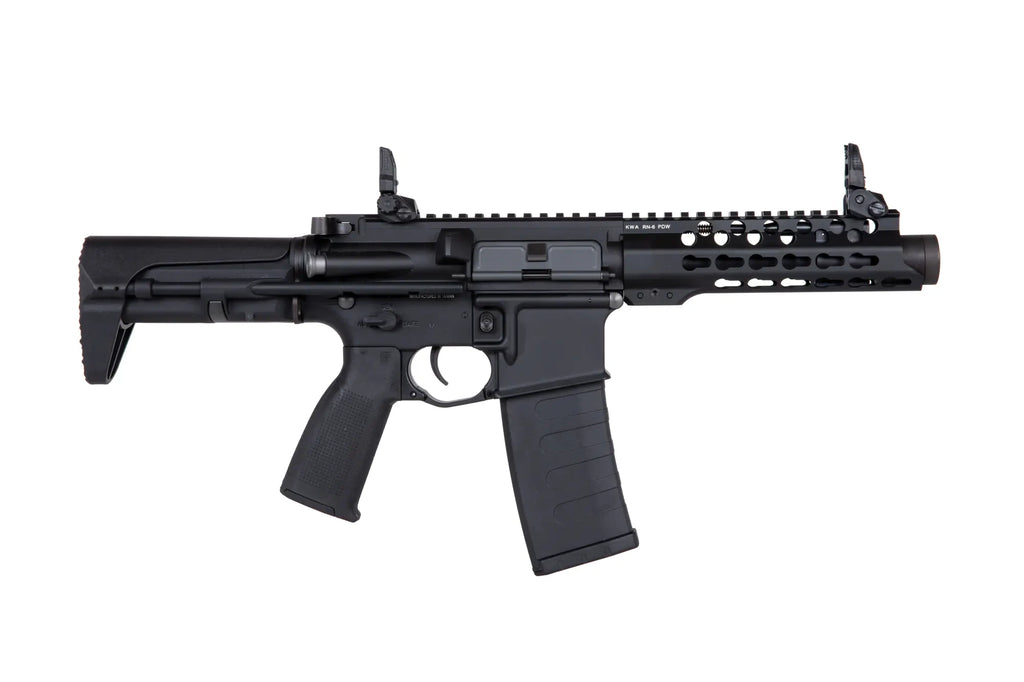 KWA VM4 RONIN 6 AEG AIRSOFT gun in black with tactical rail and adjustable stock