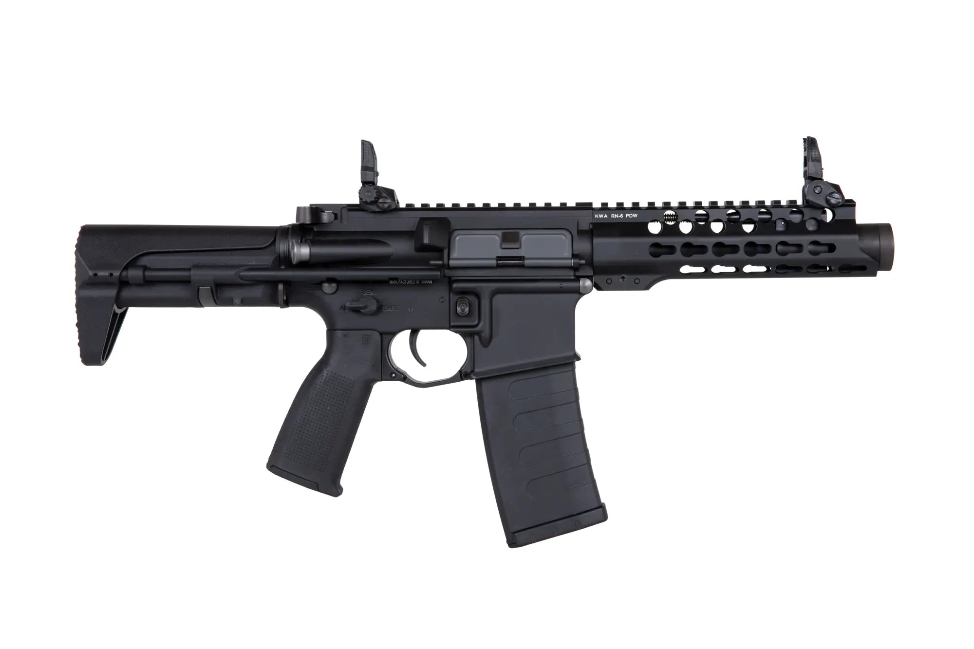 KWA VM4 RONIN 6 AEG AIRSOFT gun in black with tactical rail and adjustable stock