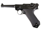KWC P08 LUGER CO2 GBB AIRSOFT gun in black with detailed grip and barrel for airsoft enthusiasts