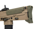 ARES L85A3 AEG AIRSOFT rifle stock and magazine close-up in tan and green colors