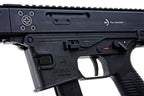 Close-up of B&T LAMBDA DEFENCE GHM9 GBB AIRSOFT AEG black firearm replica with detailed markings