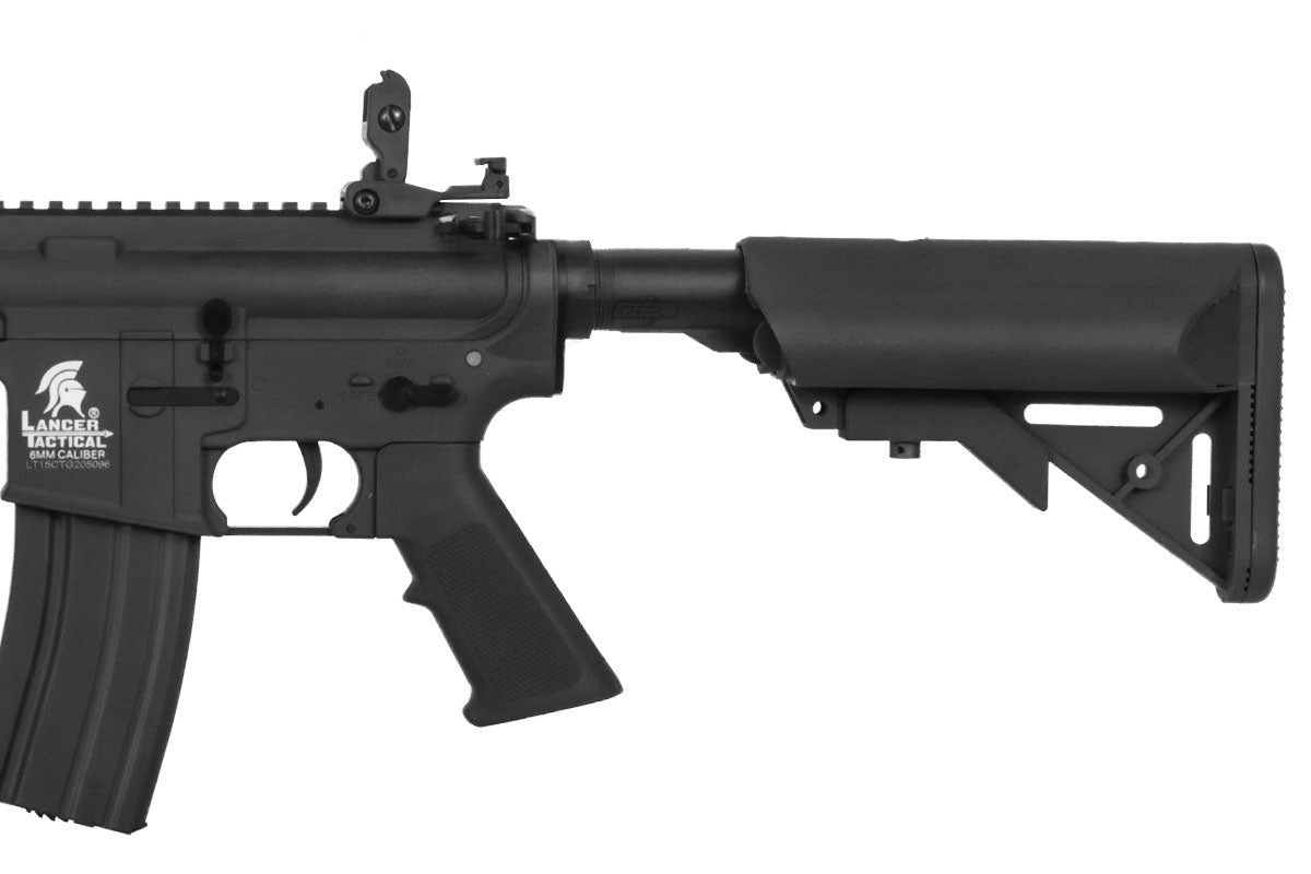 Lancer Tactical M4 Gen 2 airsoft rifle black AEG showing adjustable stock pistol grip and rear receiver
