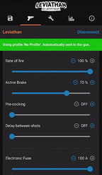 Leviathan by Jefftron app interface showing adjustable settings for mosfet evo3 accessory