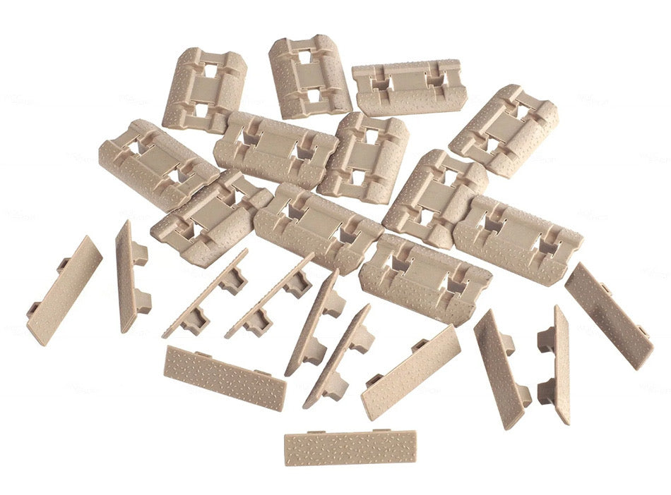 Double Bell m-lok rail cover set in tan for secure and comfortable firearm grip