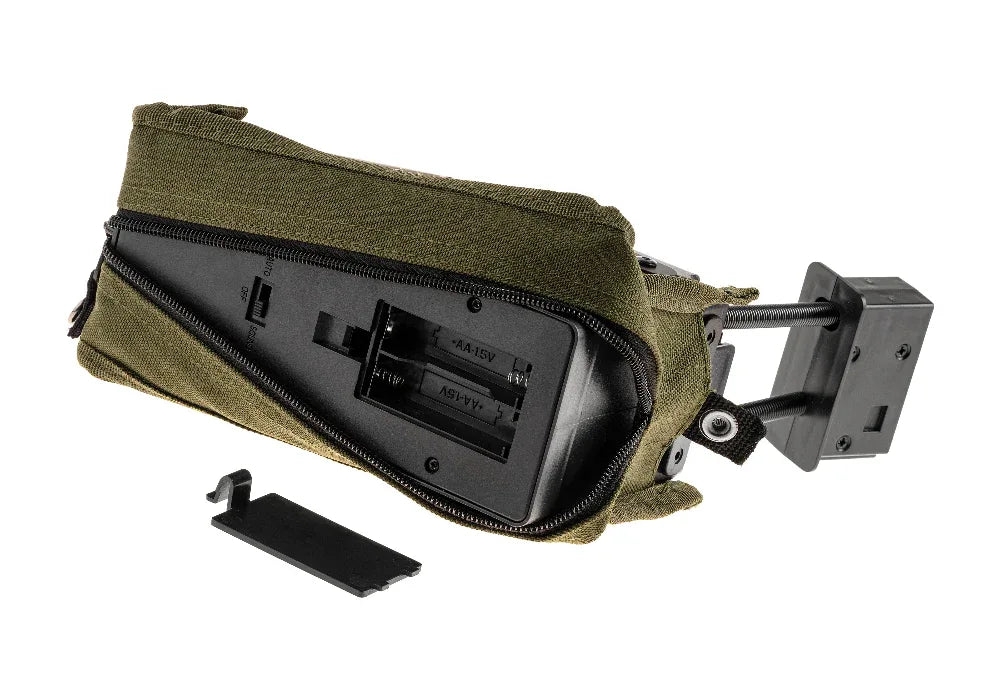 M249 magazine pouch in green fabric with a zip closure and internal compartment for storage