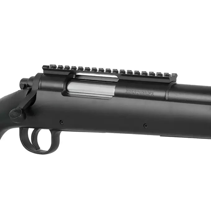 DOUBLE EAGLE M61 airsoft sniper rifle with a sleek black finish and mounting rail for accessories