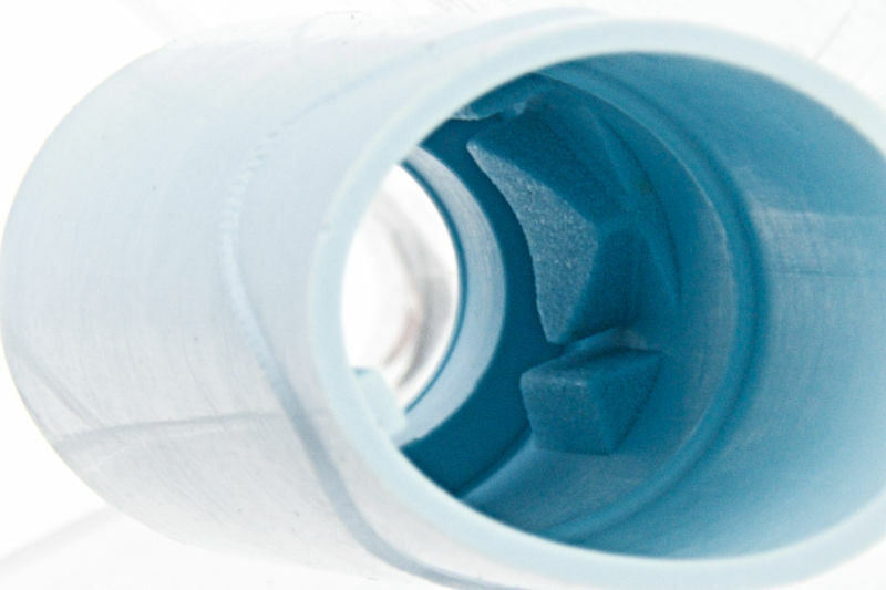 Close-up view of MAPLE LEAF BUCKING blue cylinder internals with textured interior features