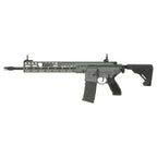 AEG MCX airsoft rifle in black with adjustable stock and tactical rail for accessories
