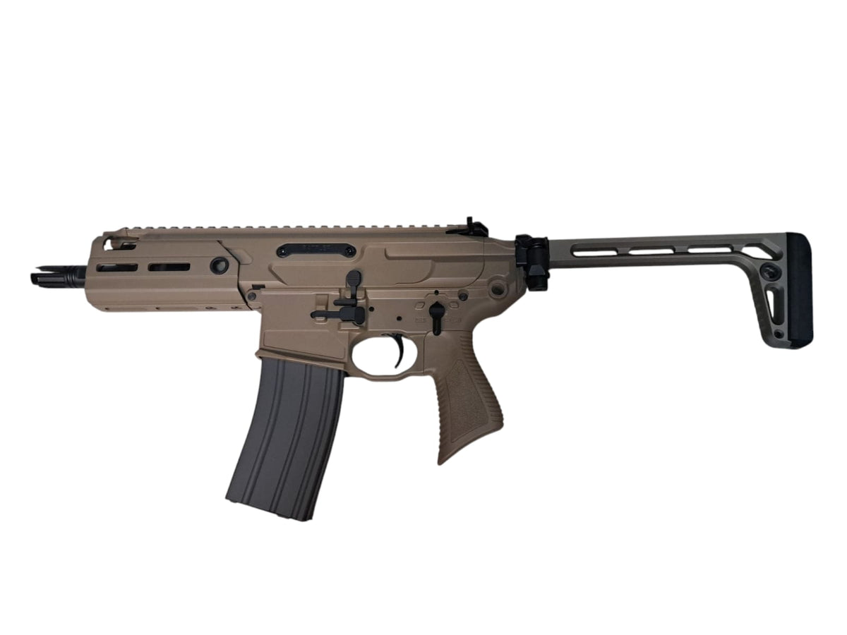 SALVO PRECISION MCX Rattler Airsoft Gun in Tan with Adjustable Stock and Tactical Design