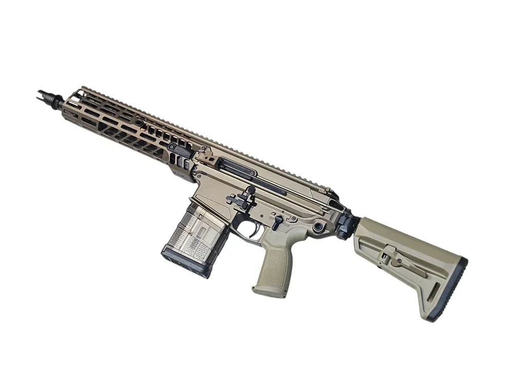 PROW GBBR mcx xm5 airsoft rifle in FDE with adjustable stock and rail system